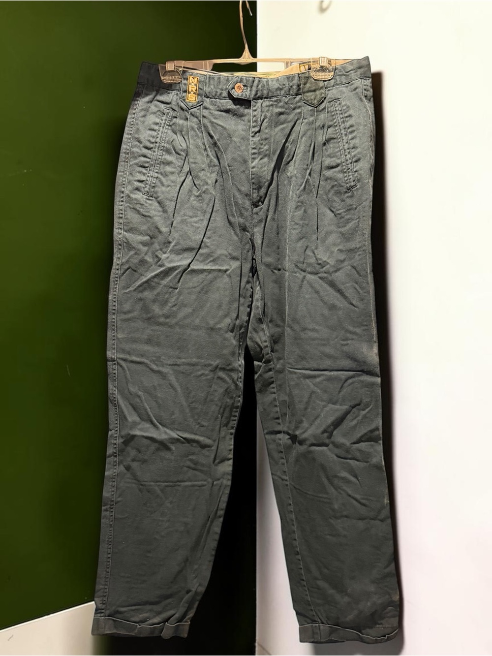 NRS Mens Pleated Trousers Size 34L Slate Gray Straight Leg Cotton